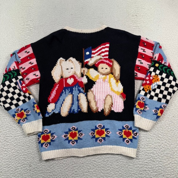 VTG Eagles Eye Americana Sweater Womens Large? Patriotic Flag Hand Knit Cardigan - Picture 1 of 8